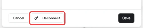 The bottom of the inbox settings panel with the Reconnect button highlighted
