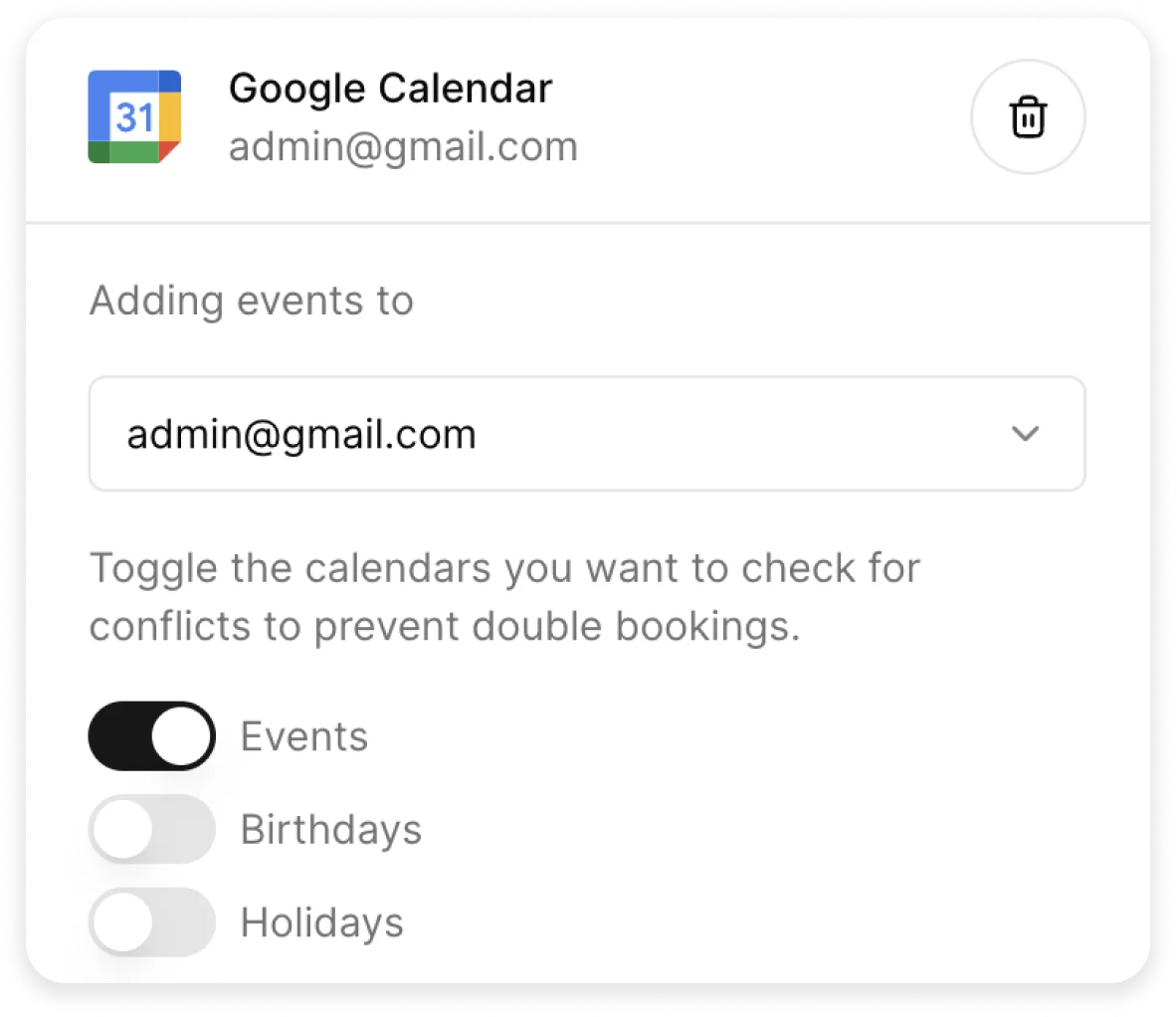 toggle availability and events to calendar